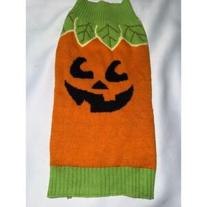 Orange Leafy Pumpkin Jack-O-Lantern Halloween Pet Dog Sweater Size L